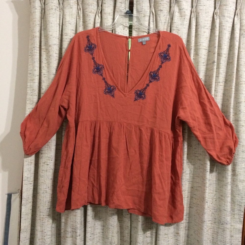 Lovesick Crinkle Gauze Embroidered Blouse